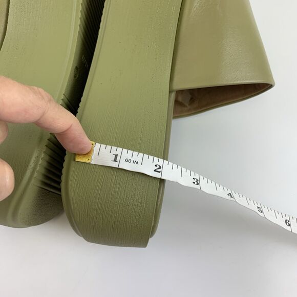 Anthropologie Leather High Platform Wedge Sandal Green Slip On Womens 38 US 7.5 - Picture 10 of 15